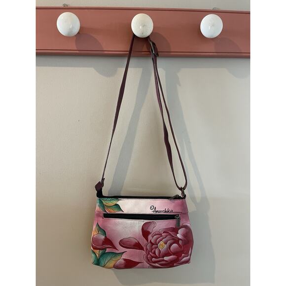 Anuschka handbag Pink Crossbody Purse Genuine Leather Max Aura - Picture 8 of 8